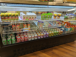Cafe beverage cooler with drinks for families at DinoDash